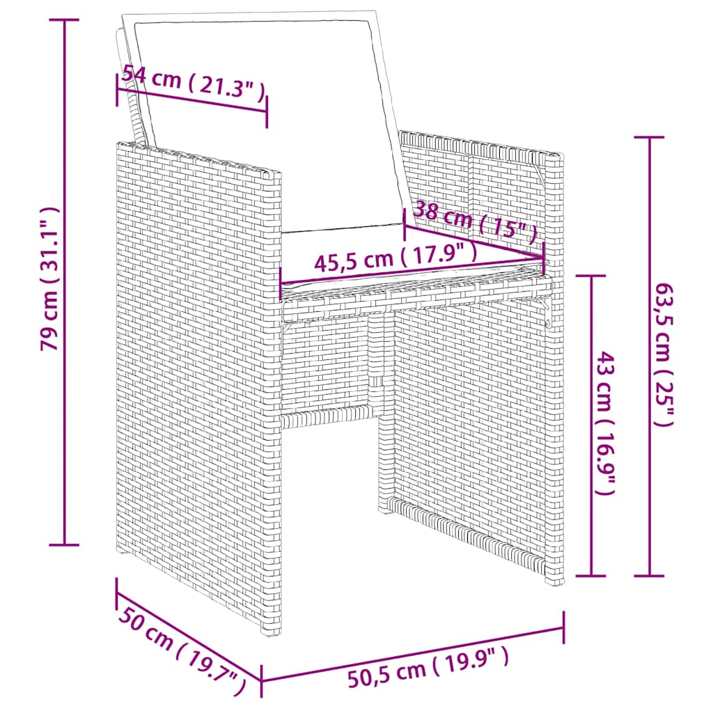 17-tlg. Garten-Essgruppe mit Kissen Schwarz Poly Rattan