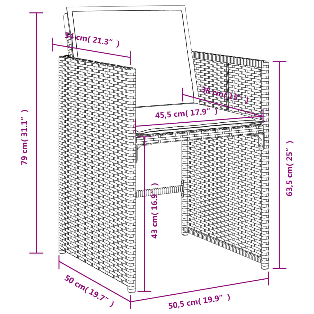 7-teiliges Garten-Ess-Set mit Kissen, grau, Polyrattan