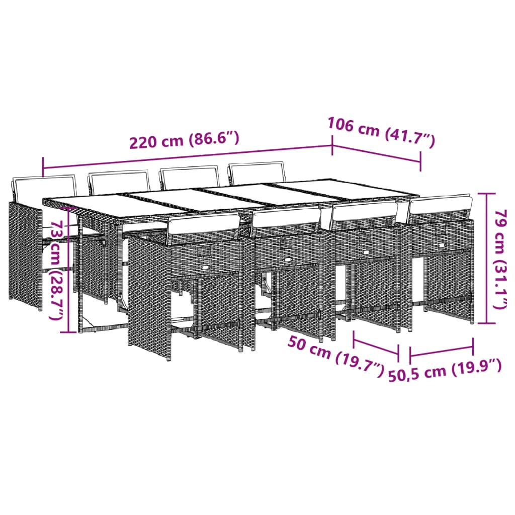 9-tlg. Garten-Essgruppe mit Kissen Schwarz Poly Rattan