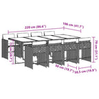 9-tlg. Garten-Essgruppe mit Kissen Braun Poly Rattan