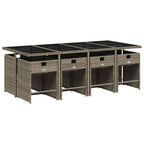 9-teiliges Garten-Ess-Set mit Kissen, grau, Polyrattan