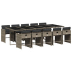 11-tlg. Garten-Essgruppe mit Kissen Grau Poly Rattan