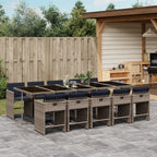 11-teiliges Garten-Ess-Set mit Kissen, grau, Polyrattan