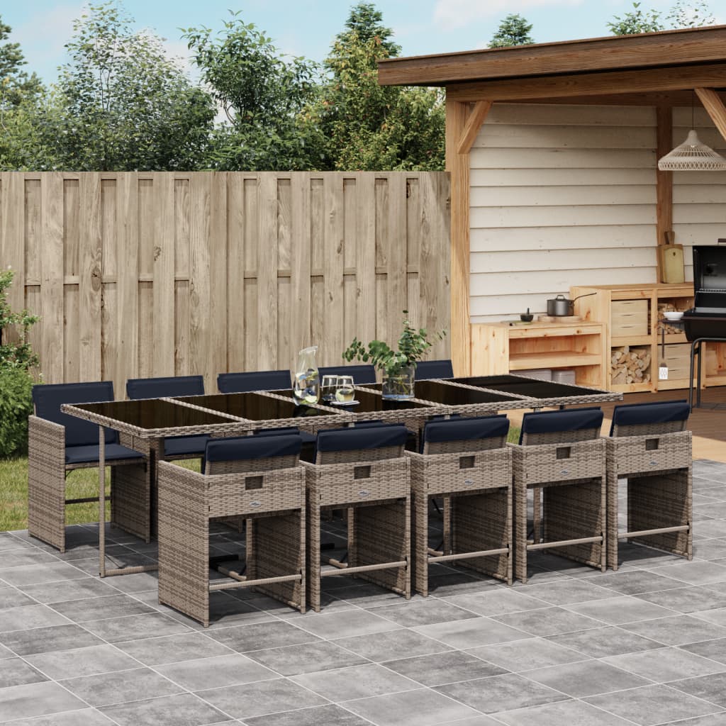 11-teiliges Garten-Ess-Set mit Kissen, grau, Polyrattan