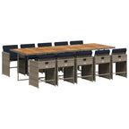 11-teiliges Garten-Ess-Set mit Kissen, grau, Polyrattan