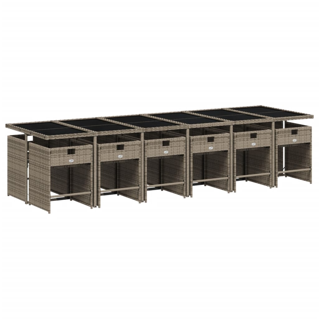 13-teiliges Garten-Ess-Set mit Kissen, grau, Polyrattan