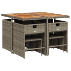 9-teiliges Garten-Ess-Set mit Kissen, grau, Polyrattan