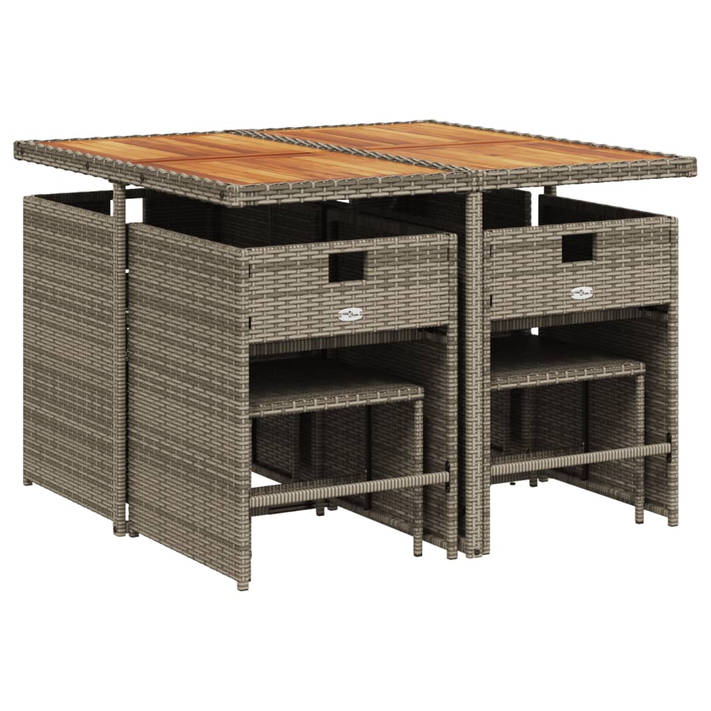 9-teiliges Garten-Ess-Set mit Kissen, grau, Polyrattan
