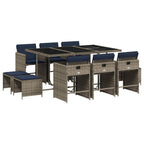 11-teiliges Garten-Ess-Set mit Kissen, grau, Polyrattan
