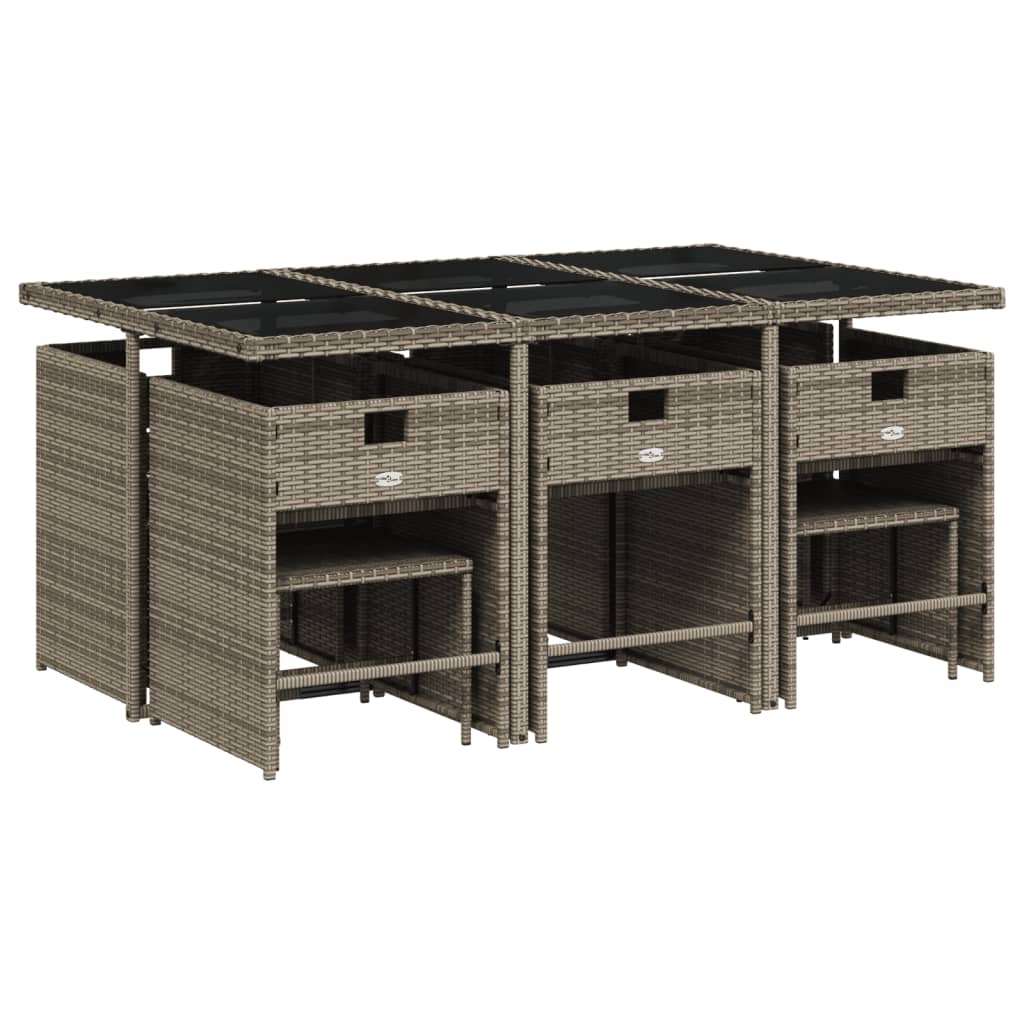 11-teiliges Garten-Ess-Set mit Kissen, grau, Polyrattan