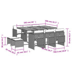 11-teiliges Garten-Ess-Set mit Kissen, grau, Polyrattan