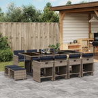 13-teiliges Garten-Ess-Set mit Kissen, grau, Polyrattan