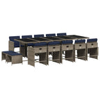 15-teiliges Garten-Ess-Set mit Kissen, grau, Polyrattan