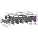 15-teiliges Garten-Ess-Set mit Kissen, grau, Polyrattan