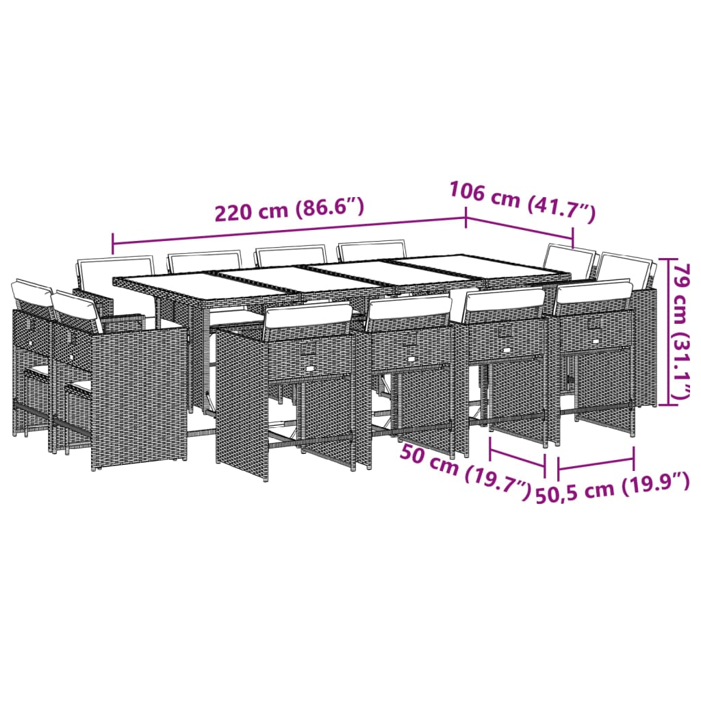 13-tlg. Garten-Essgruppe mit Kissen Beigemischung Poly Rattan