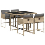 5-tlg. Garten-Essgruppe mit Kissen Beigemischung Poly Rattan