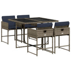 5-teiliges Garten-Ess-Set mit Kissen, grau, Polyrattan