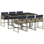 7-teiliges Garten-Ess-Set mit Kissen, grau, Polyrattan