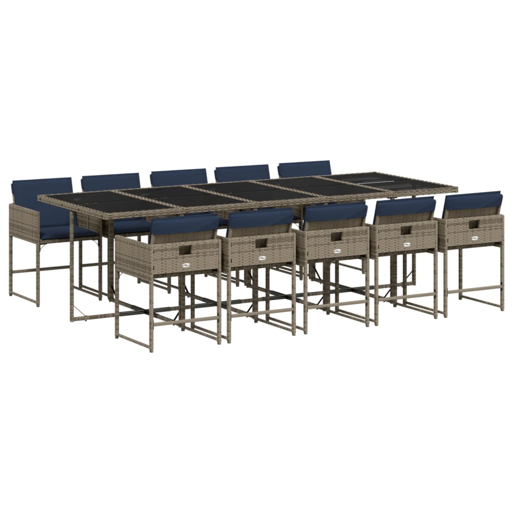11-teiliges Garten-Ess-Set mit Kissen, grau, Polyrattan