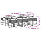 11-teiliges Garten-Ess-Set mit Kissen, grau, Polyrattan