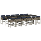 13-teiliges Garten-Ess-Set mit Kissen, grau, Polyrattan