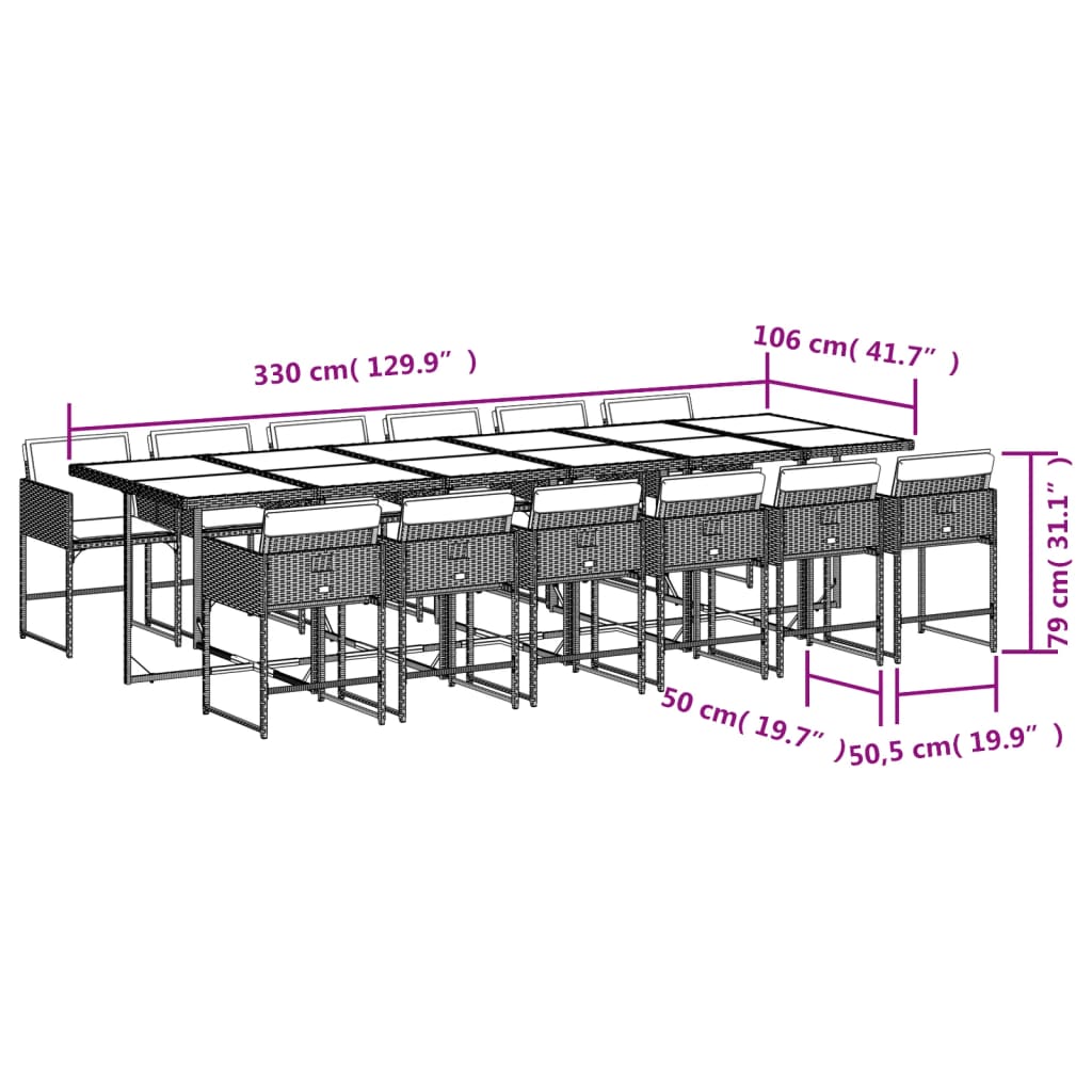 13-teiliges Garten-Ess-Set mit Kissen, grau, Polyrattan