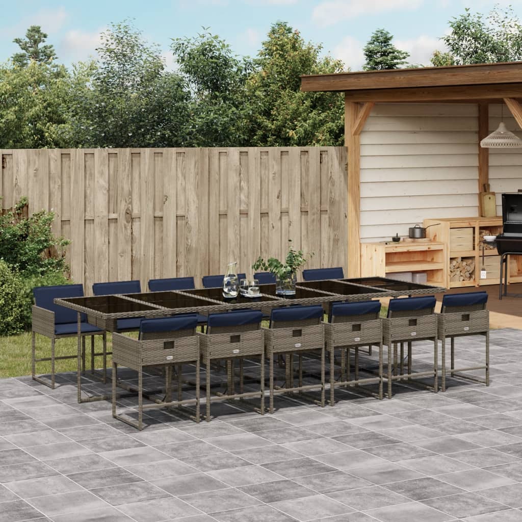 13-teiliges Garten-Ess-Set mit Kissen, grau, Polyrattan