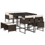 9-tlg. Garten-Essgruppe mit Kissen Braun Poly Rattan