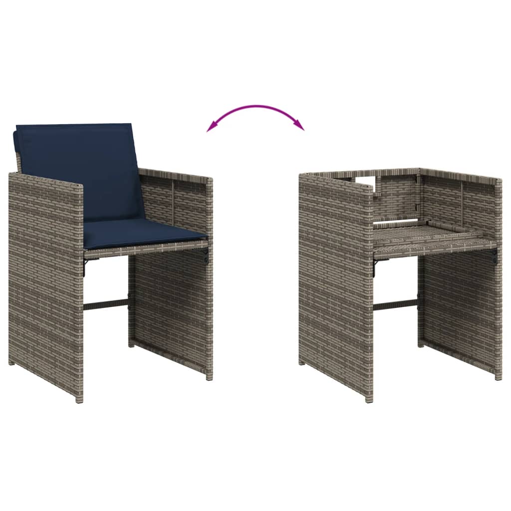11-teiliges Garten-Ess-Set mit Kissen, grau, Polyrattan