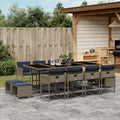 13-teiliges Garten-Ess-Set mit Kissen, grau, Polyrattan