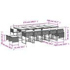 15-teiliges Garten-Ess-Set mit Kissen, grau, Polyrattan