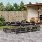 15-teiliges Garten-Ess-Set mit Kissen, grau, Polyrattan