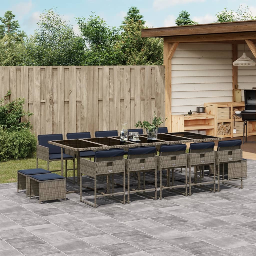 15-teiliges Garten-Ess-Set mit Kissen, grau, Polyrattan