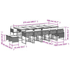 15-tlg. Garten-Essgruppe mit Kissen Grau Poly Rattan
