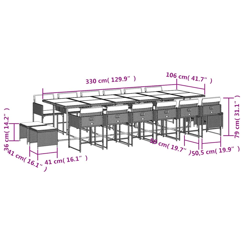 17-tlg. Garten-Essgruppe mit Kissen Braun Poly Rattan
