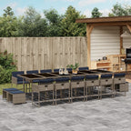 17-teiliges Garten-Ess-Set mit Kissen, grau, Polyrattan