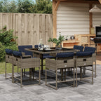 9-teiliges Garten-Ess-Set mit Kissen, grau, Polyrattan