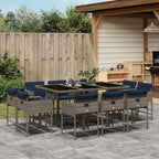 11-teiliges Garten-Ess-Set mit Kissen, grau, Polyrattan