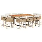 11-tlg. Garten-Essgruppe mit Kissen Beige Poly Rattan