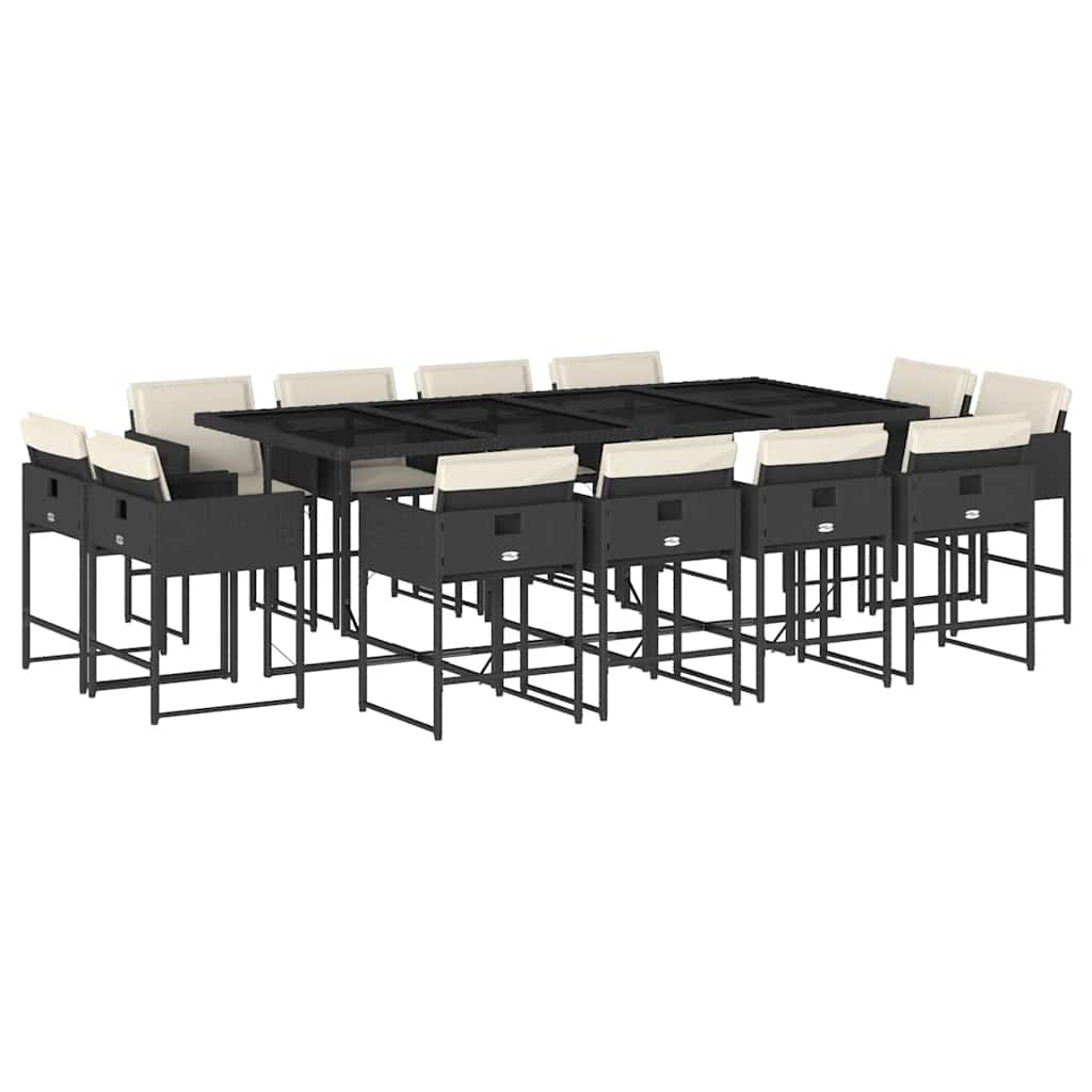 13-tlg. Garten-Essgruppe mit Kissen Schwarz Poly Rattan