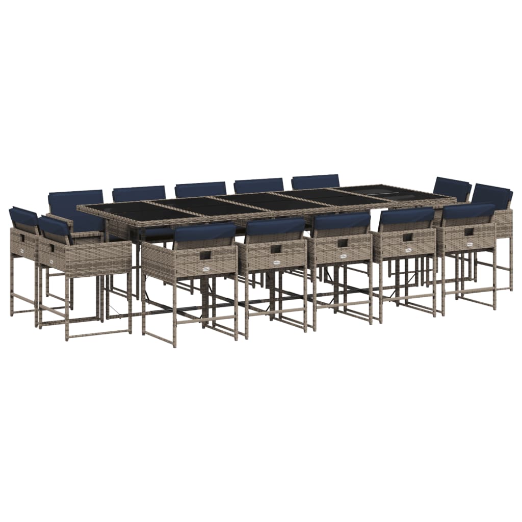 15-teiliges Garten-Ess-Set mit Kissen, grau, Polyrattan