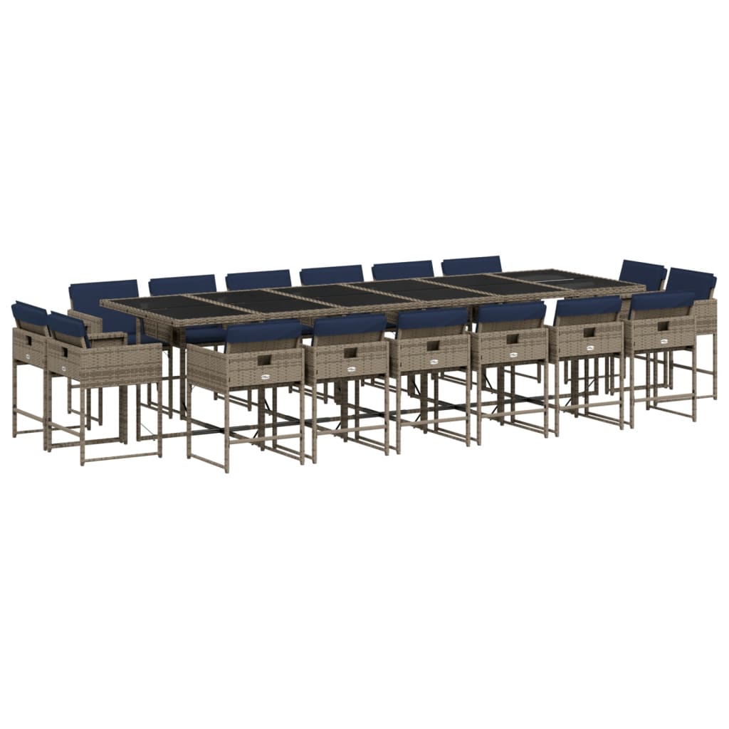17-teiliges Garten-Ess-Set mit Kissen, grau, Polyrattan