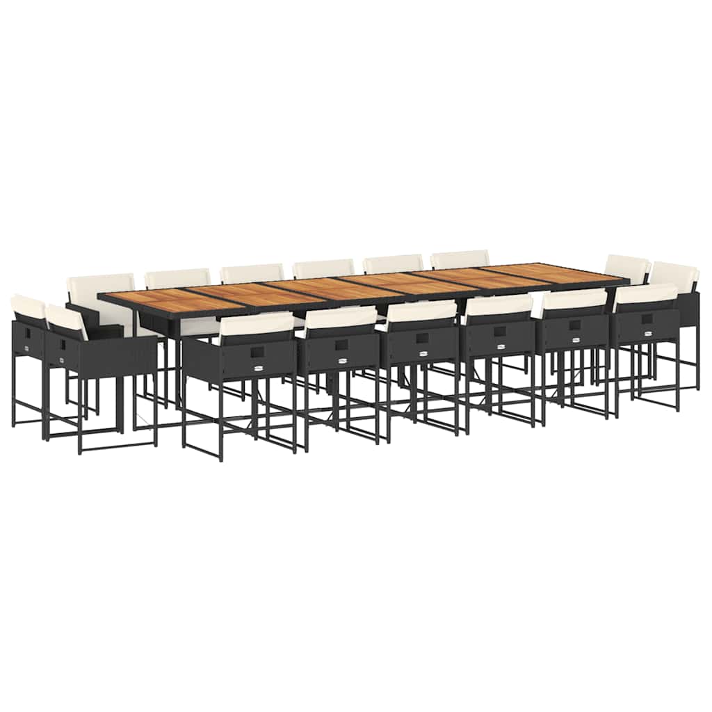 17-tlg. Garten-Essgruppe mit Kissen Schwarz Poly Rattan
