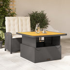2-tlg. Garten-Essgruppe mit Kissen Schwarz Poly Rattan