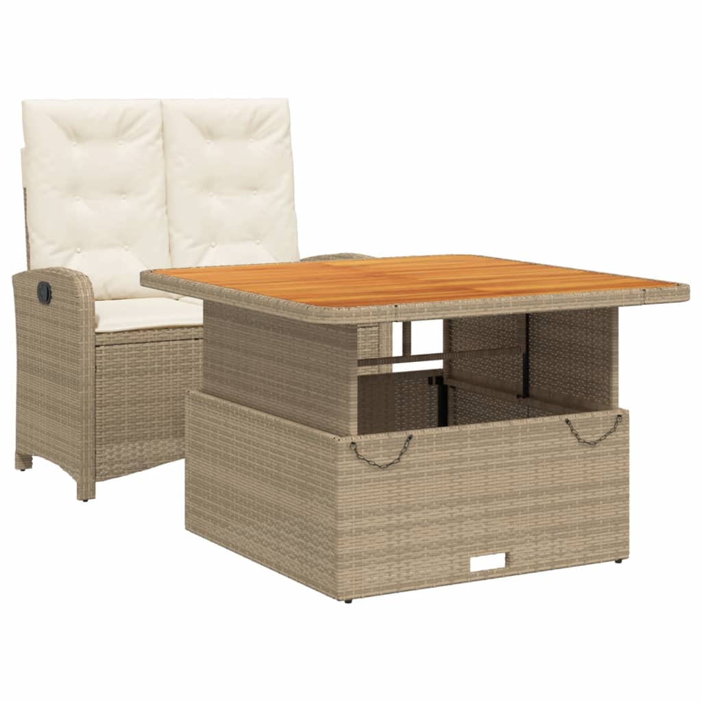 2-tlg. Garten-Essgruppe mit Kissen Beige Poly Rattan