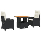 3-tlg. Garten-Essgruppe mit Kissen Schwarz Poly Rattan