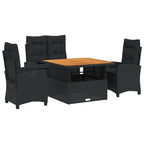 4-tlg. Garten-Essgruppe mit Kissen Schwarz Poly Rattan