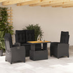 4-tlg. Garten-Essgruppe mit Kissen Schwarz Poly Rattan