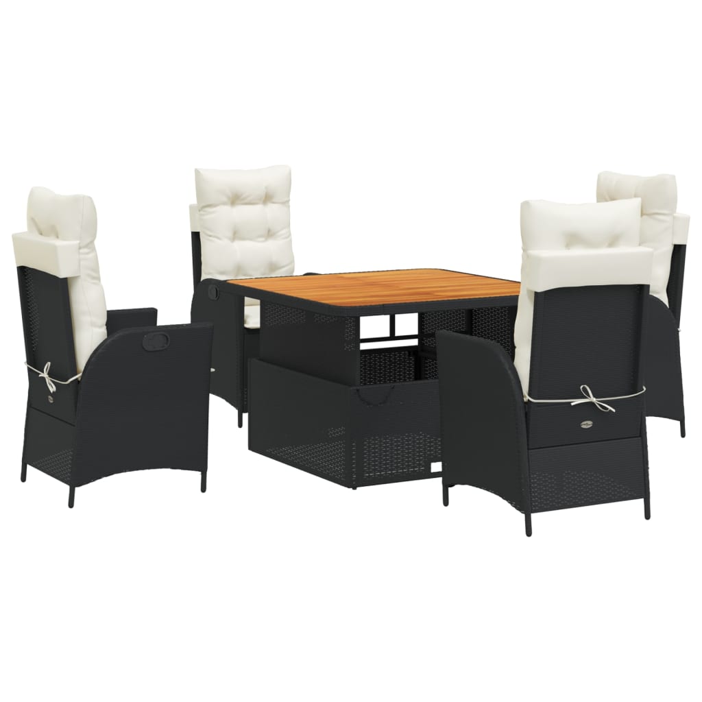 5-tlg. Garten-Essgruppe mit Kissen Schwarz Poly Rattan