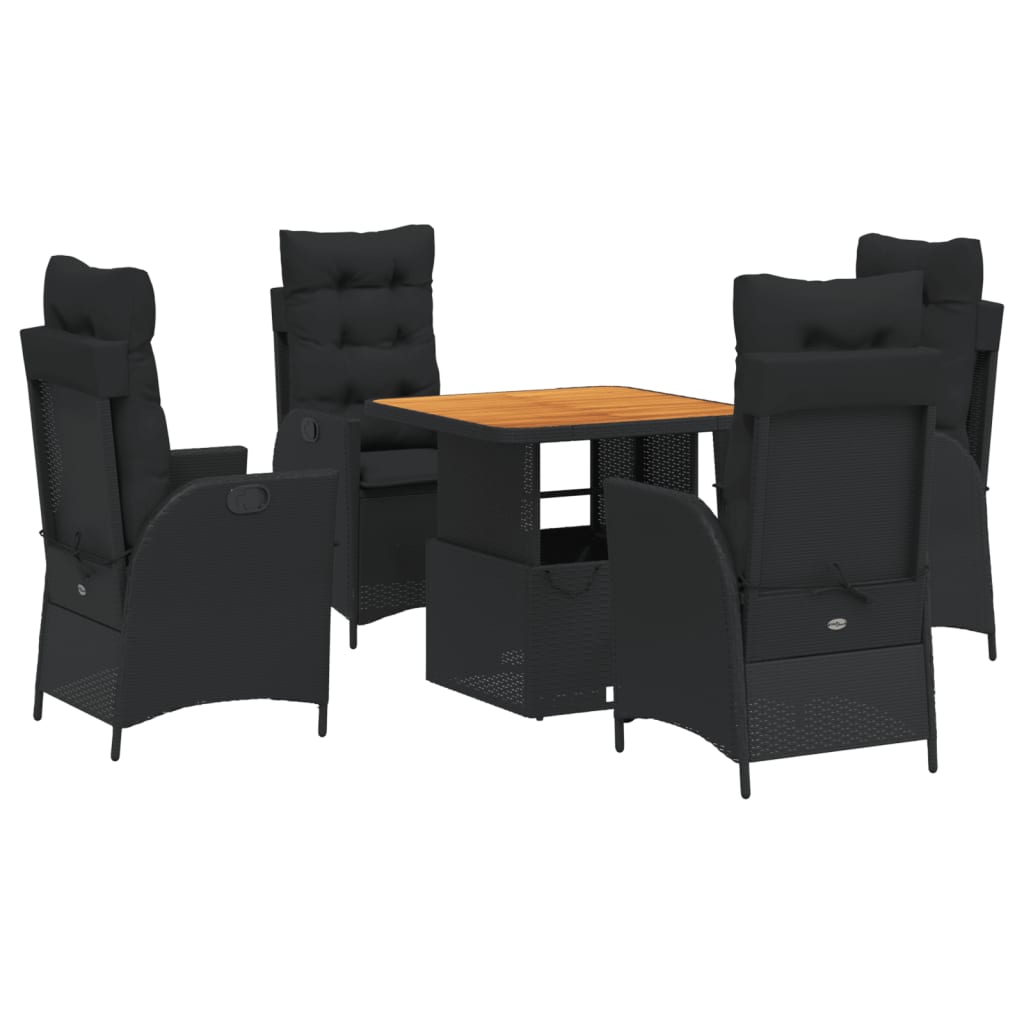 5-tlg. Garten-Essgruppe mit Kissen Schwarz Poly Rattan
